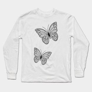 Silver Glitter Butterflies Long Sleeve T-Shirt